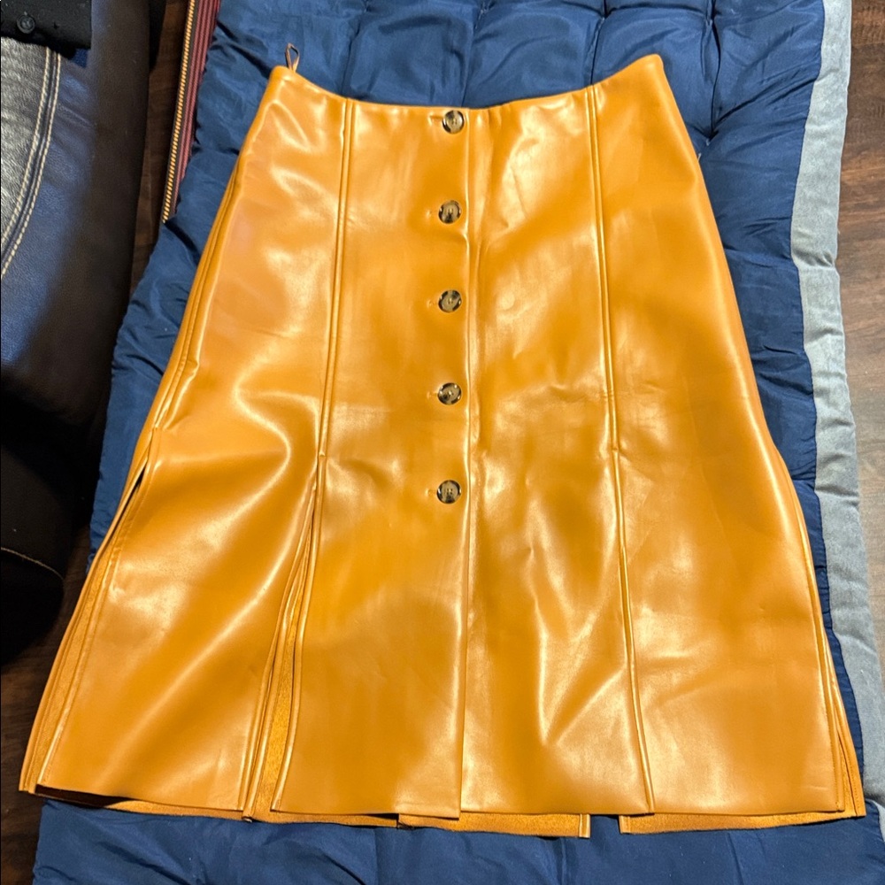 Banana Republic Golden Button-Down Leather Skirt
